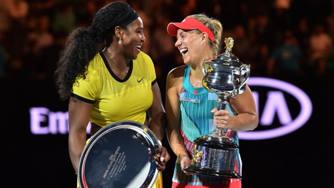 l-r Serena Williams, Angelique Kerber, Australian Open, 2016, Porsche AG