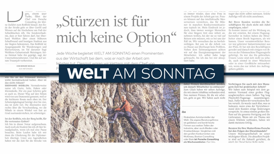 Porsche Consulting Chef Eberhard Weiblen im Interview mit Welt am Sonntag, 2019, Porsche Consulting GmbH