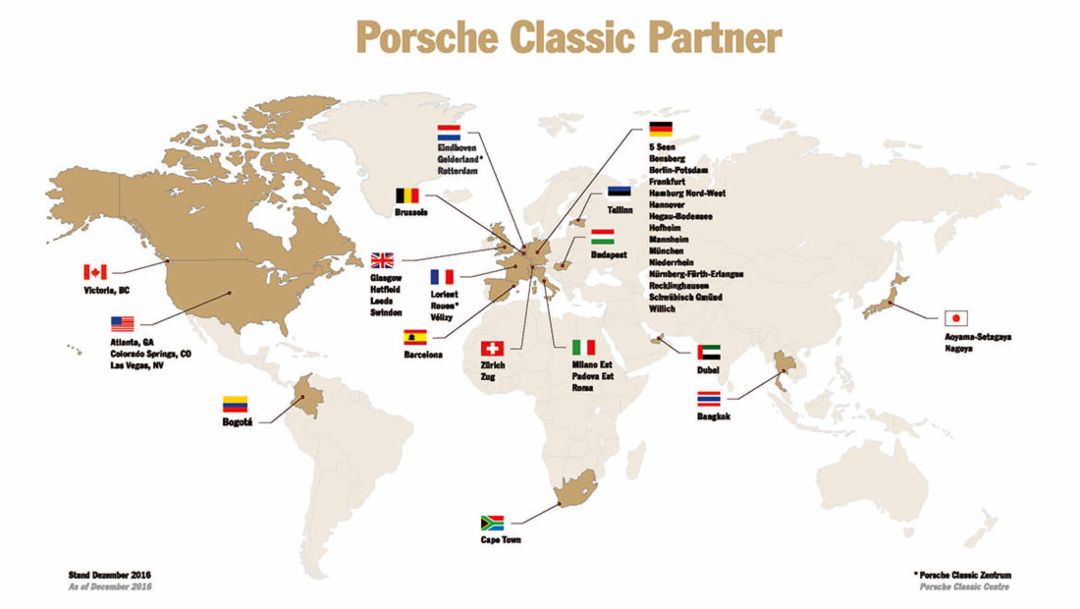 Porsche Classic partner, map, 2016, Porsche AG