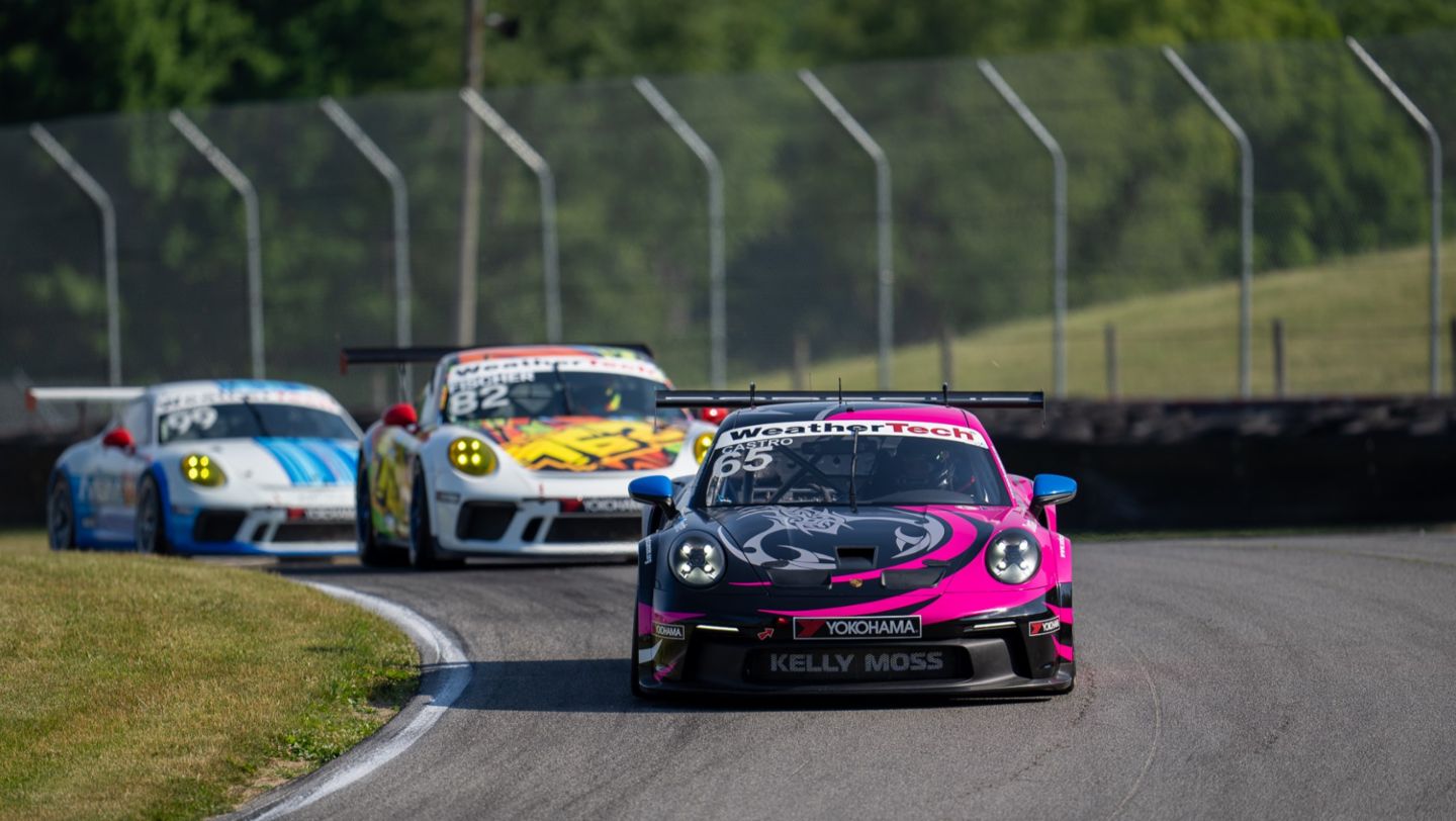 Efrín Castro en el Porsche 911 (992) del equipo Kelly-Moss, Porsche Sprint Challenge North America, 2022.