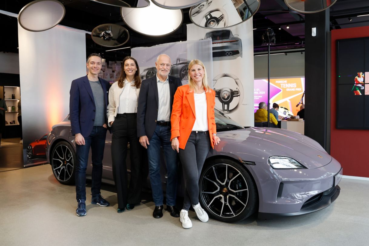 Sebastian Rudolph, Andrea Petkovic, Markus Günthardt, Anke Huber, conferință de presă, Porsche Tennis Grand Prix, 2024, Porsche AG