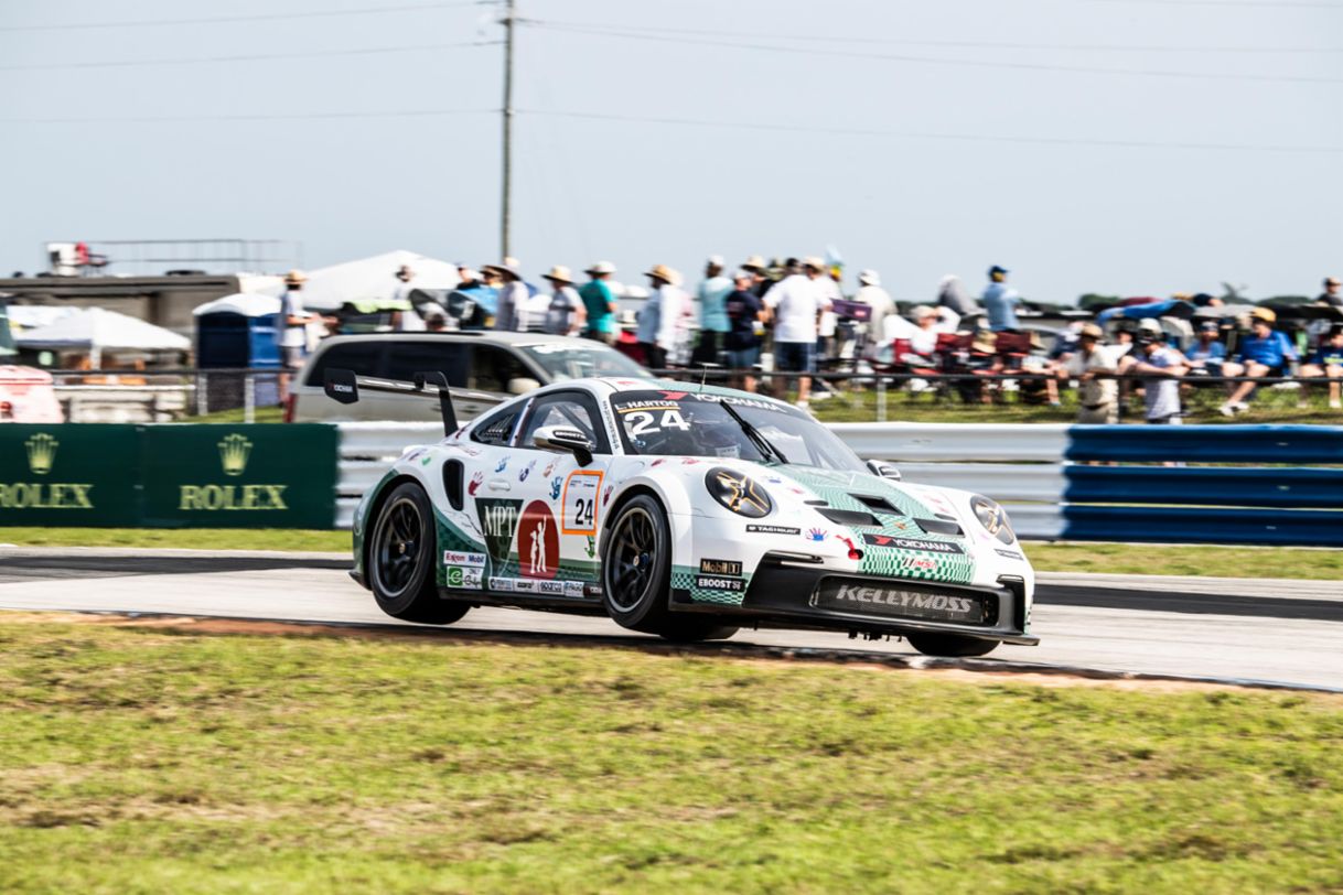 Sebring - PCCNA - Race 1 - Pro class winner - Loek Hartog - No. 24 Kellymoss Porsche 911 GT3 Cup - Curbing