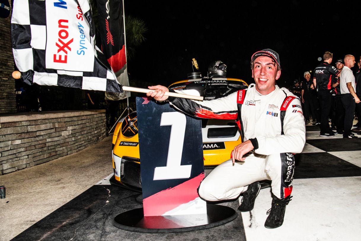 Sebring - PCCNA - Race 2 - Pro class winner - Gustav Burton - No. 20 MDK Motorsports Porsche 911 GT3 Cup - Victory Lane