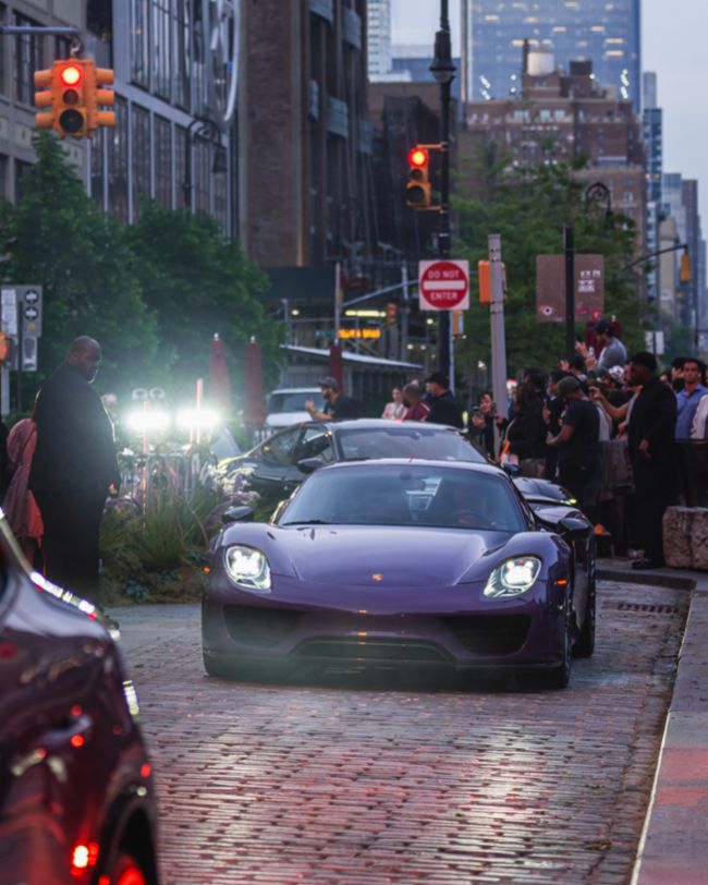 A parade of rare Porsches paints the streets of NYC purple