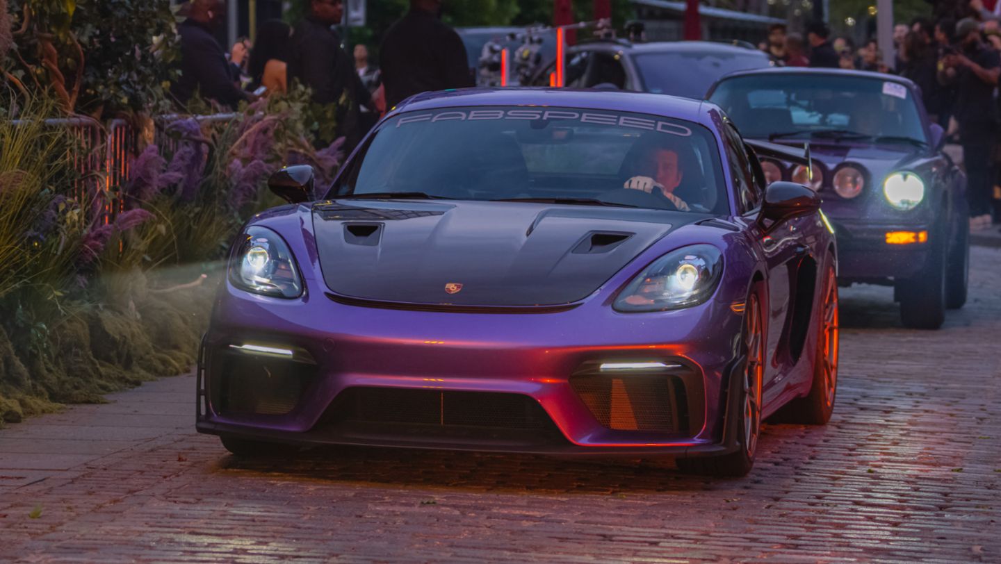 A parade of rare Porsches paints the streets of NYC purple