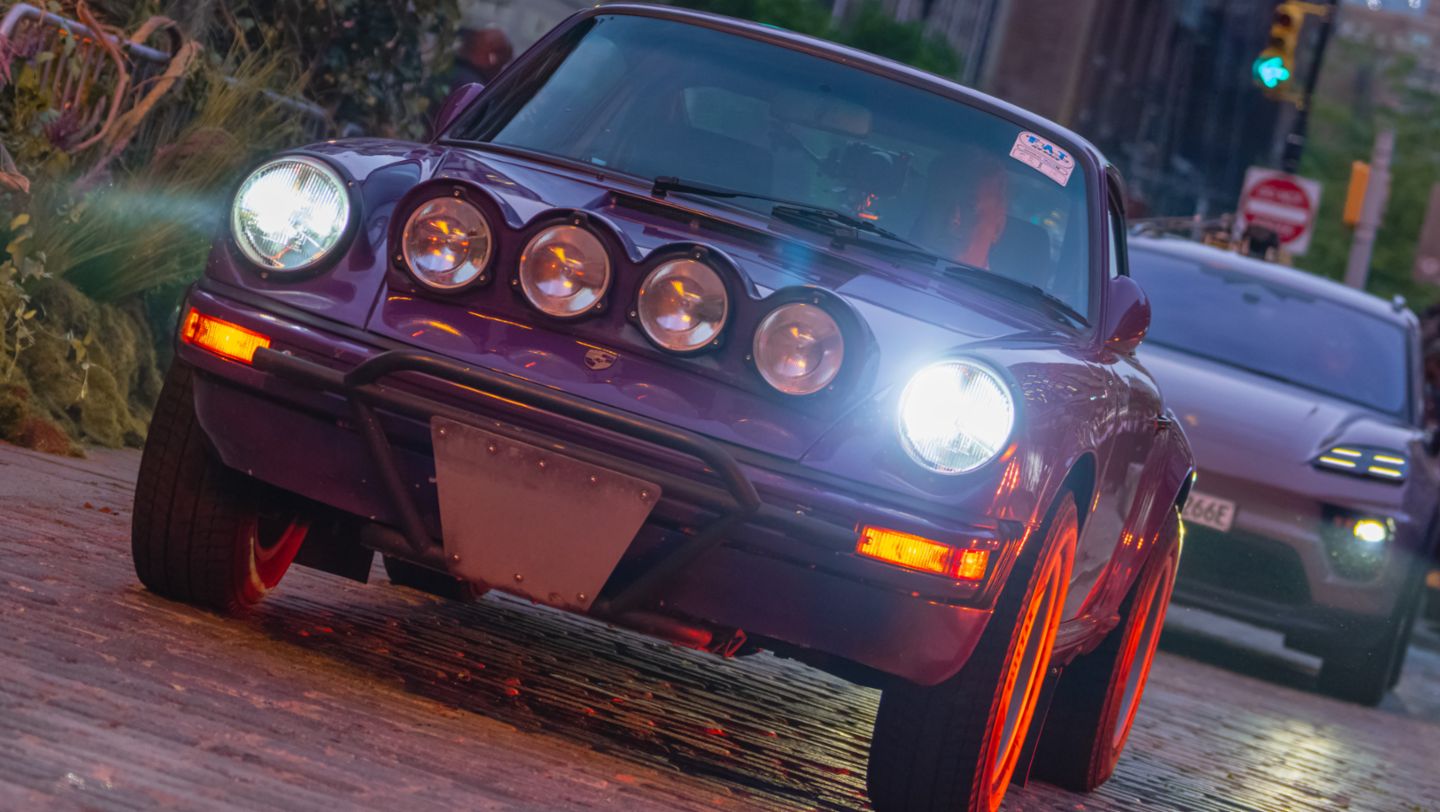 A parade of rare Porsches paints the streets of NYC purple