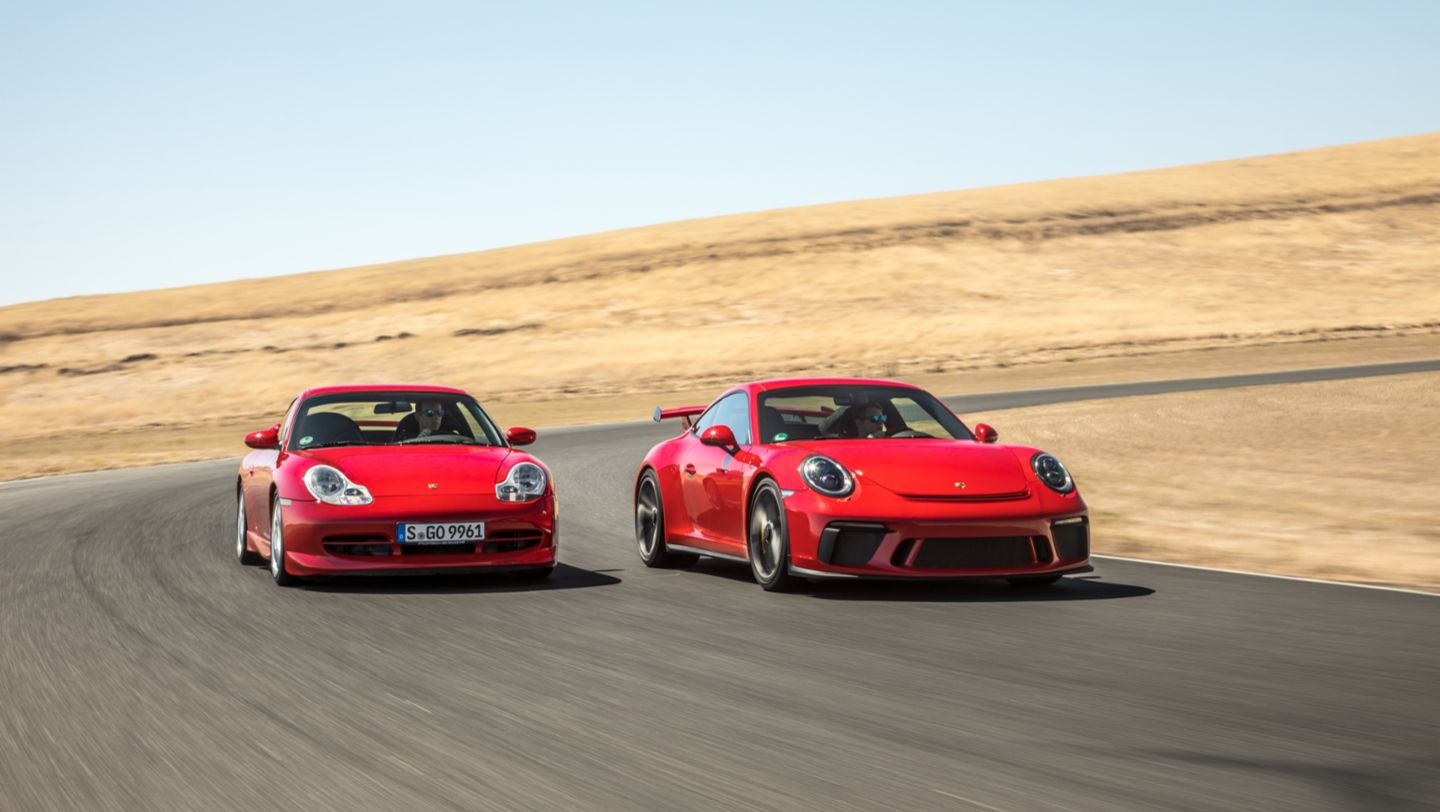 Celebrating 20 years of the Porsche 911 GT3: First (996.1) and latest (991.2) generation