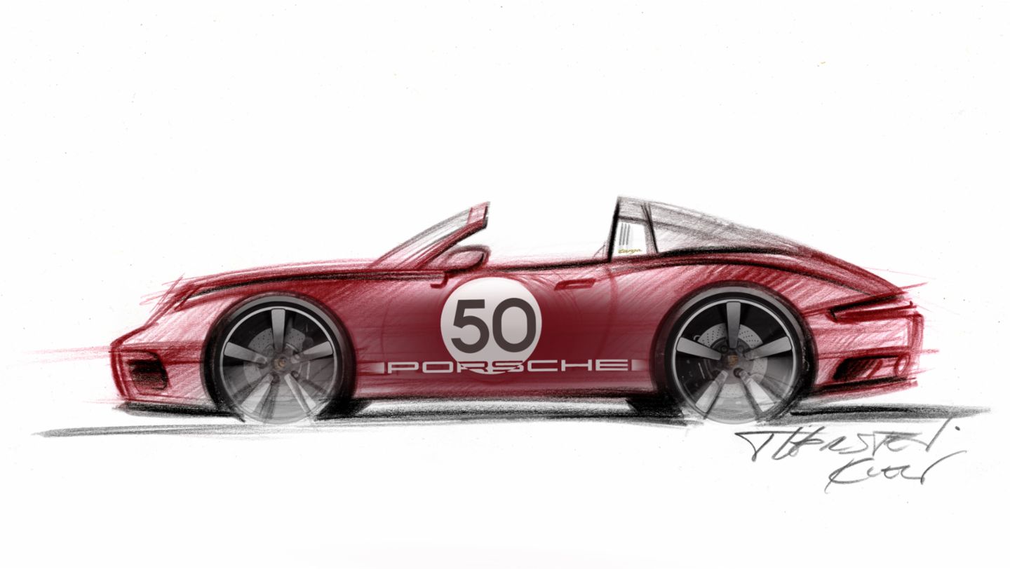 911 Targa 4S Heritage Design Edition, sketch, 2020, Porsche AG