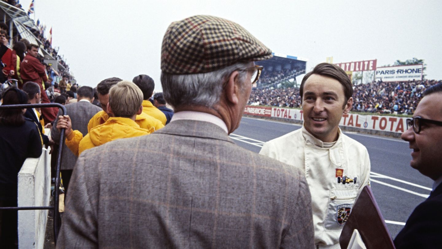 Mütze Huschke von Hanstein, Gérard Larrousse, l-r, 24 Hours of Le Mans, 1969, Porsche AG