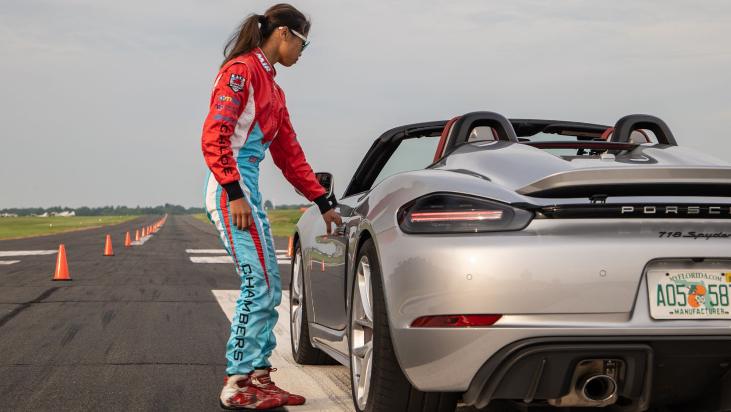 Guinness World Records™ Title Achievement for Fastest Vehicle Slalom, Chloe Chambers, 718 Spyder, 2020, PCNA 