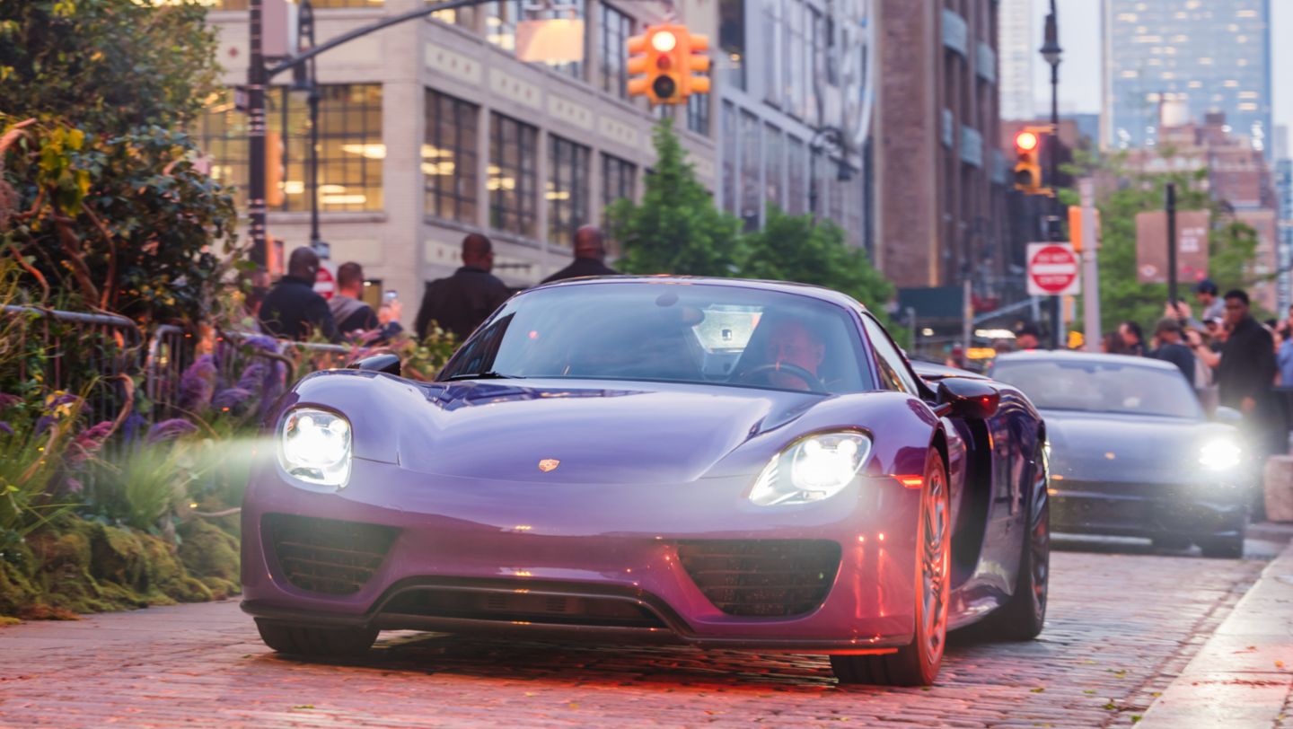 A parade of rare Porsches paints the streets of NYC purple