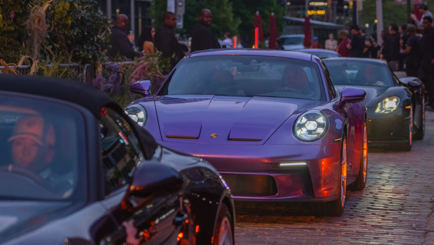 A parade of rare Porsches paints the streets of NYC purple