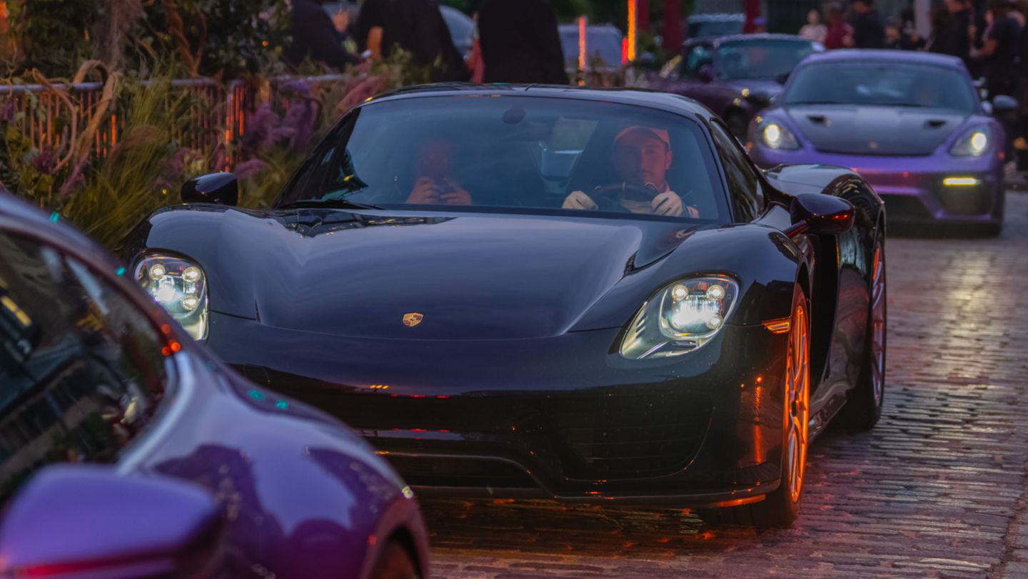 A parade of rare Porsches paints the streets of NYC purple