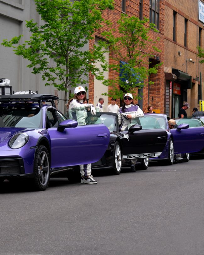 A parade of rare Porsches paints the streets of NYC purple