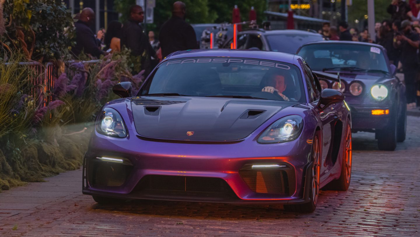 A parade of rare Porsches paints the streets of NYC purple