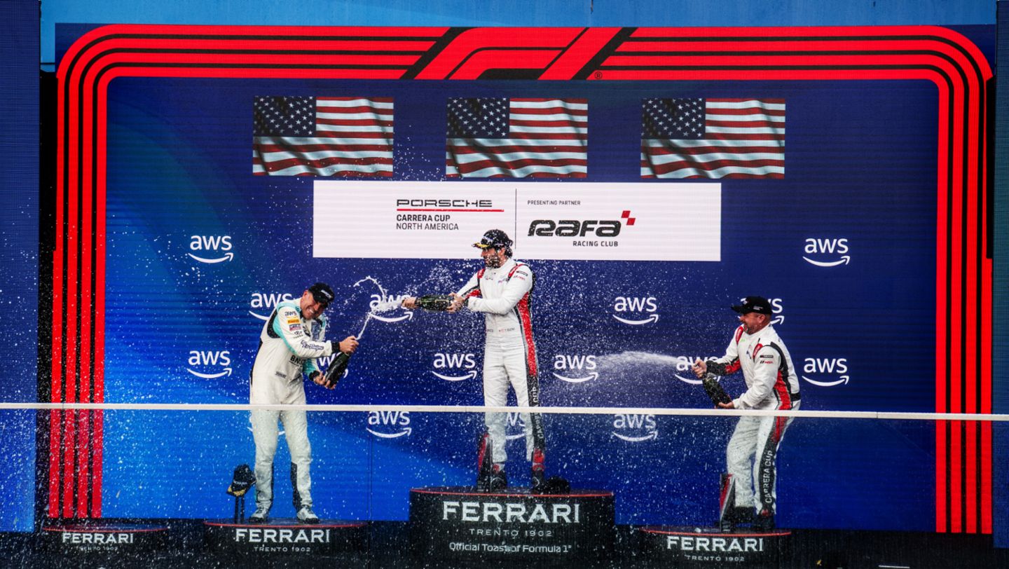 Montreal Race One winners celebrate - L to R: James Sofronas, Yves Baltas, Matt Halcome