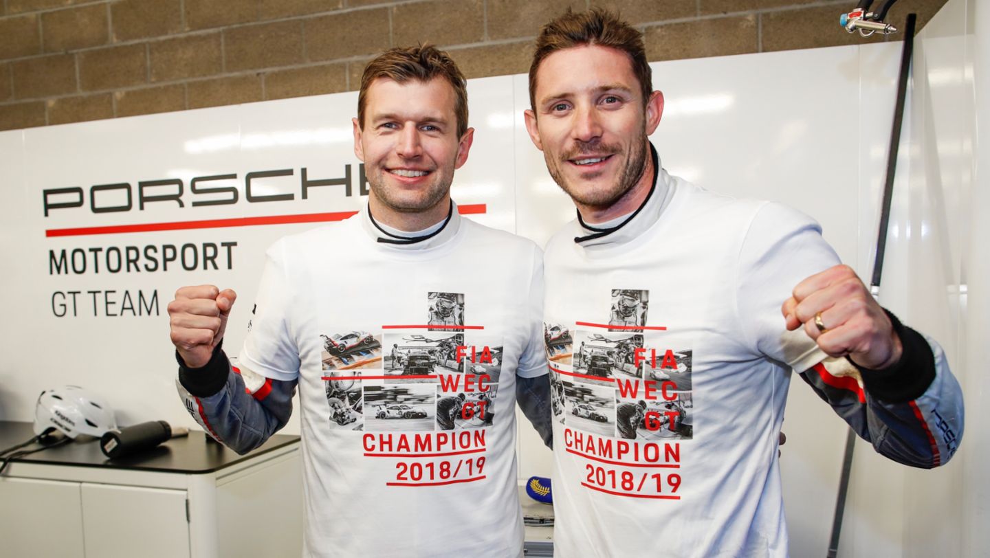Michael Christensen, Kévin Estre, l-r, World champions of the FIA World Endurance Championship (WEC), 2019, Porsche AG