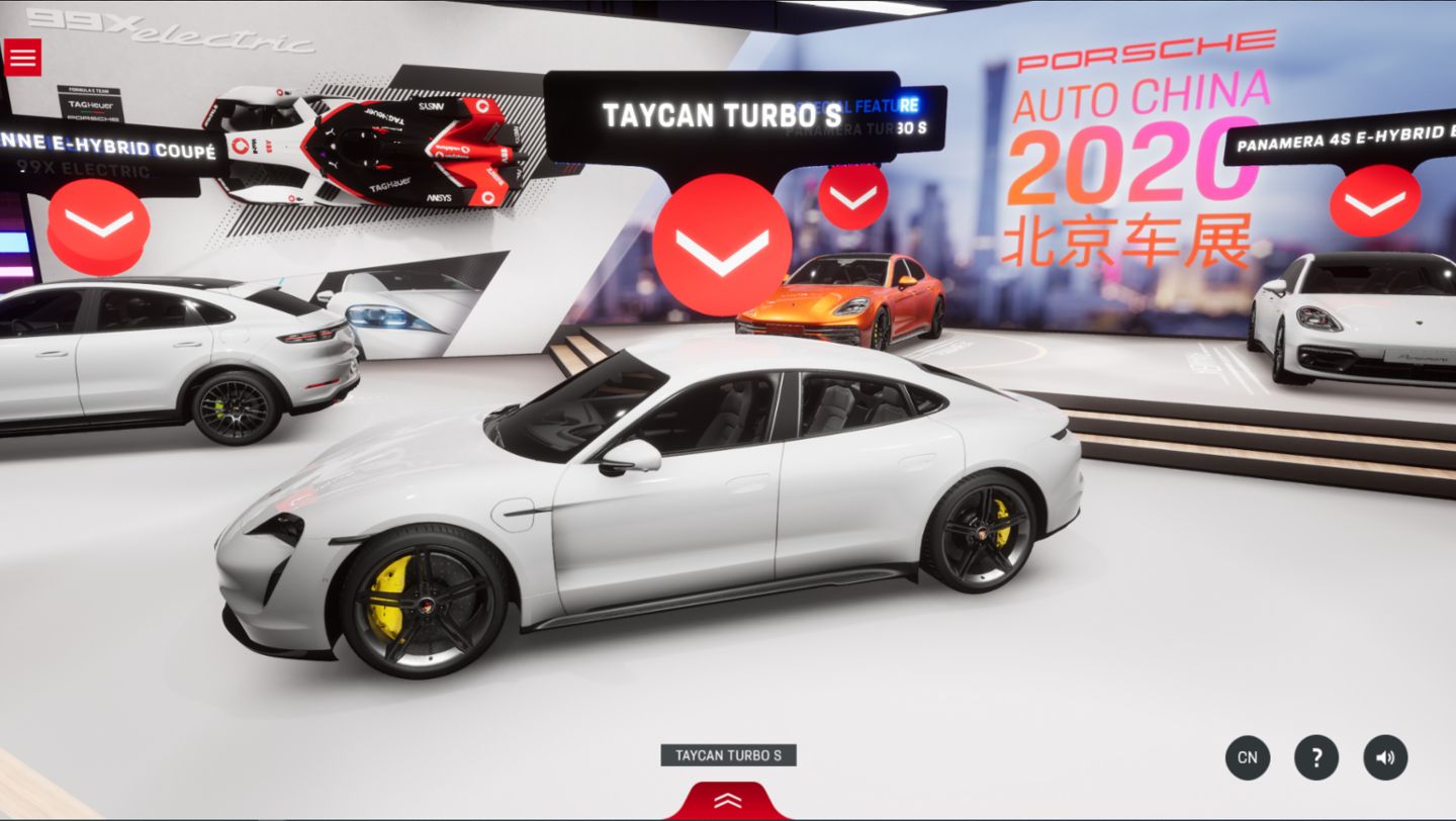 Cayenne E-Hybrid Coupé, Taycan Turbo S, Panamera Turbo S,  Panamera 4S E-Hybrid Executive, l-r, Beijing Auto Show, Porsche AG