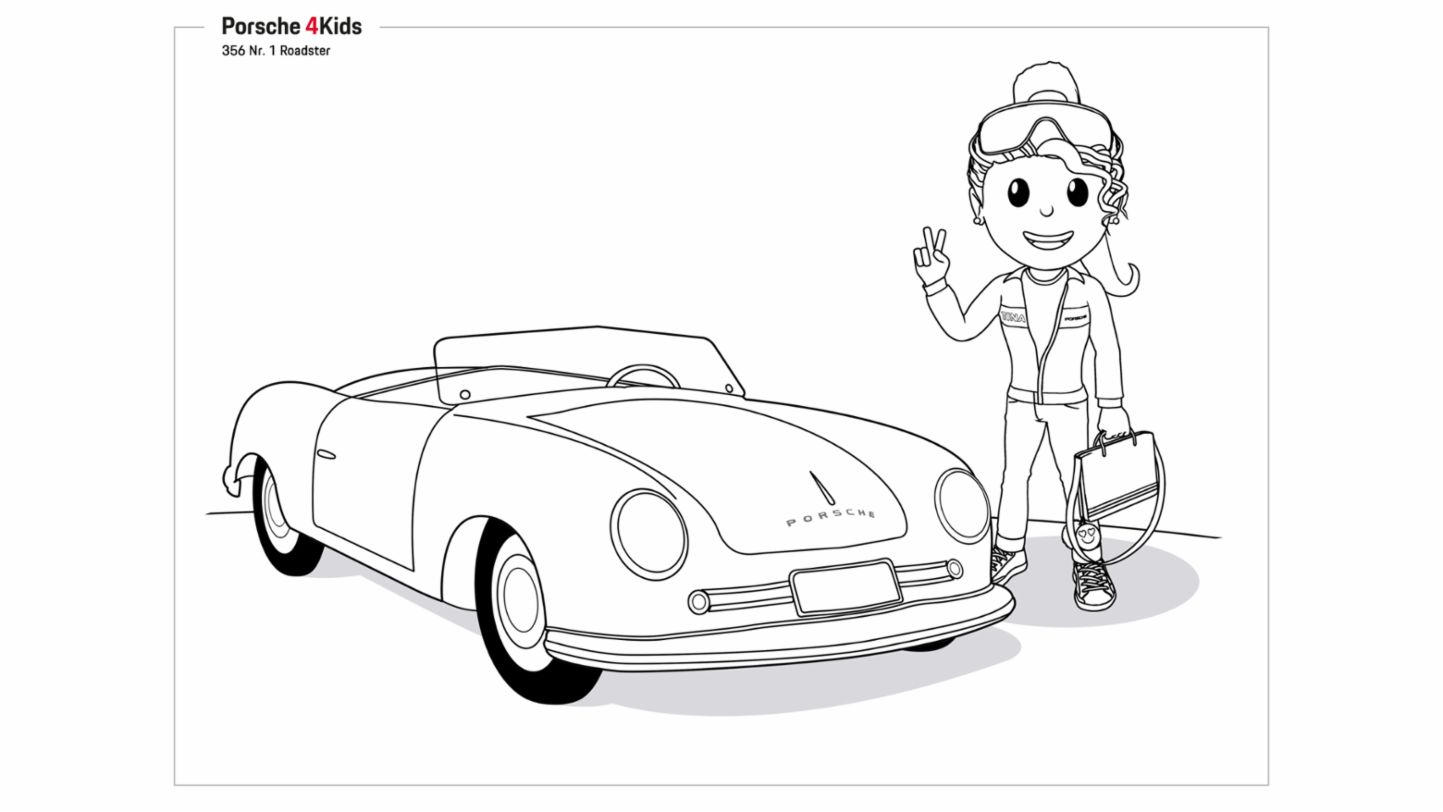 356 No. 1 Roadster, Ausmalvorlage, Porsche 4Kids, 2020, Porsche AG 