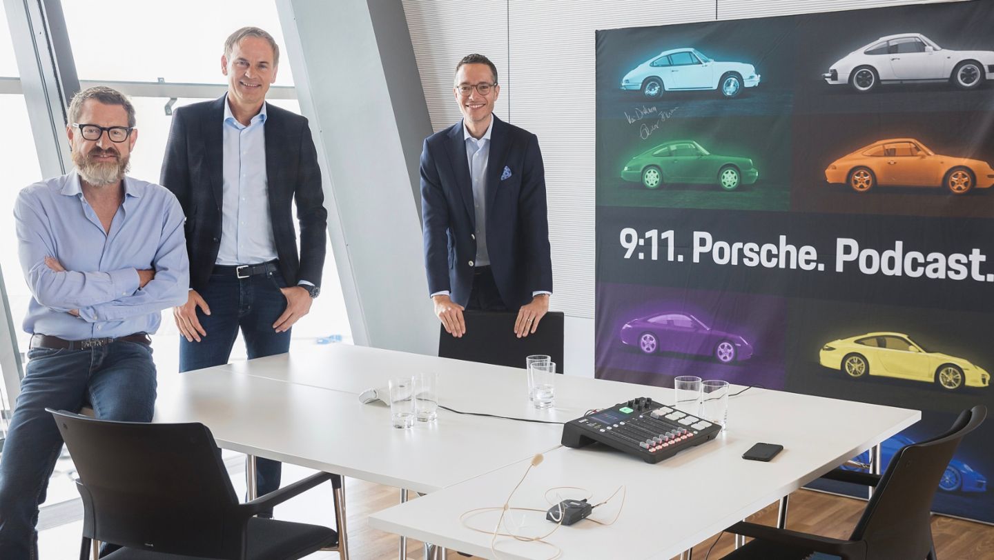 Kai Diekmann, Oliver Blume, Sebastian Rudolph, l-r, 2020, Porsche AG