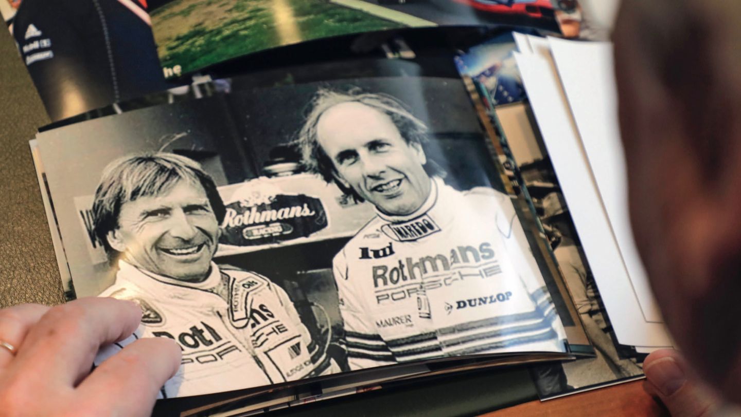 Derek Bell, Hans-Joachim Stuck, l-r, Le Mans, 1985, Porsche AG