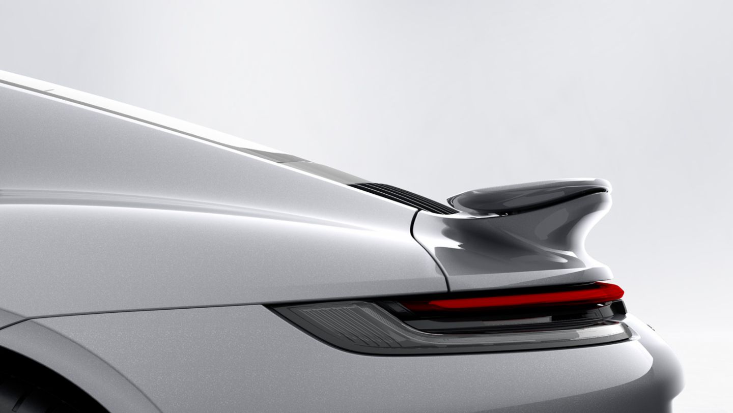 911 Turbo S, Porsche Active Aerodynamics (PAA), Heckflügel eingefahren, 2020, Porsche AG