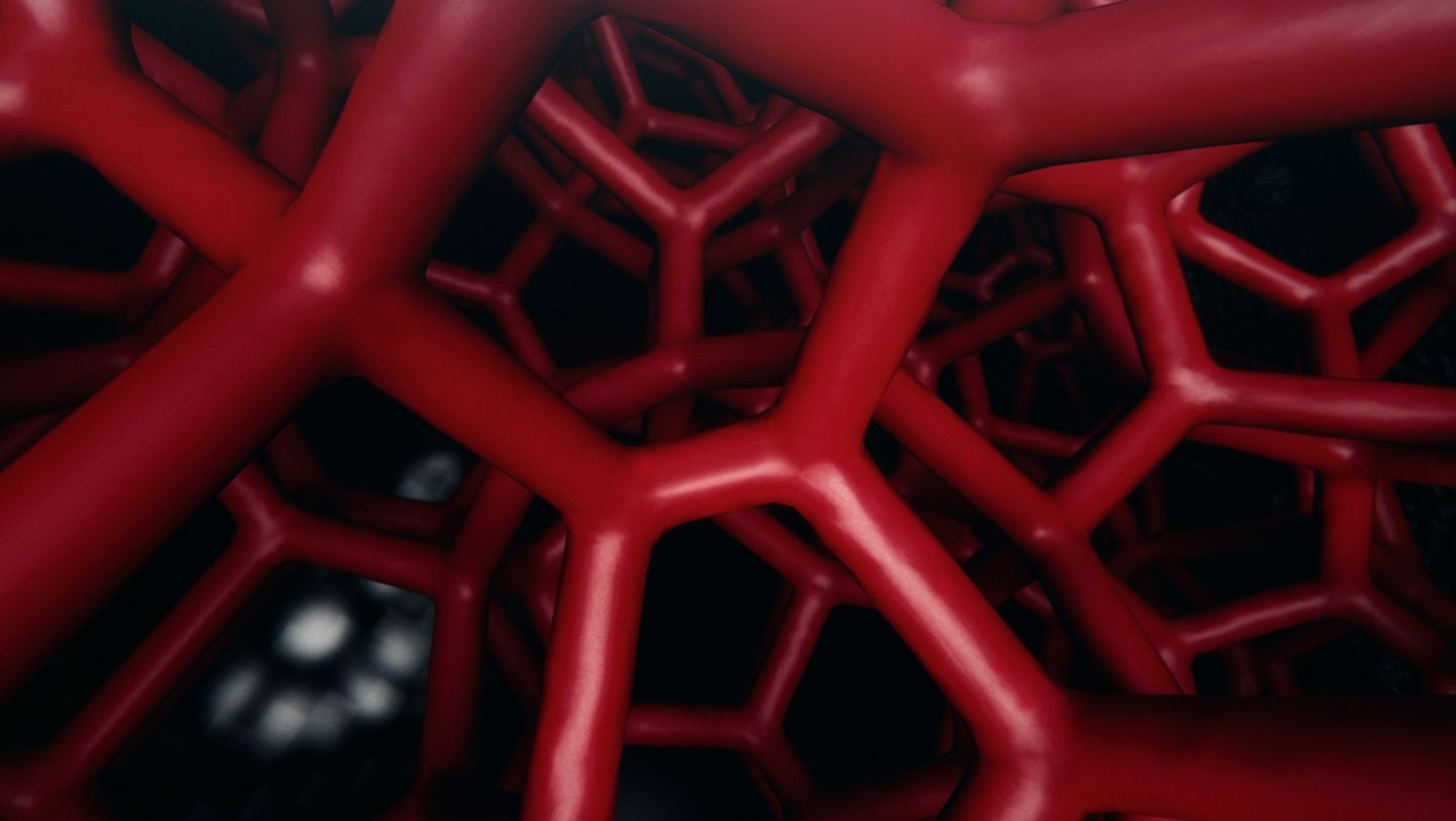 3D-printed bodyform full-bucket seat concept study: close-up of the 3D lattice structure, 2020, Porsche AG