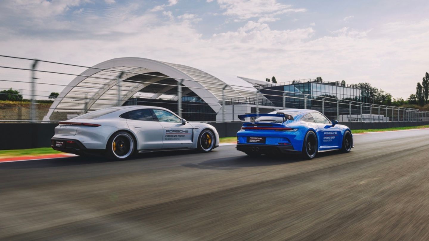 Taycan Turbo S, 911 GT3, Porsche Experience Center, Franciacorta, Italy, 2021, Porsche AG