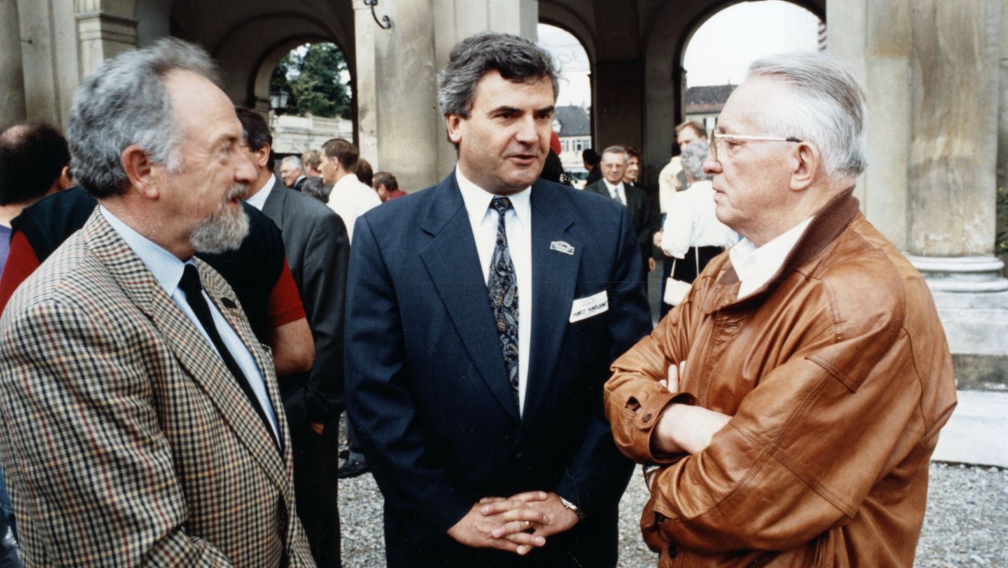 Ferdinand Alexander Porsche, Horst Marchart, Helmuth Bott, l-r, 1993, Porsche AG