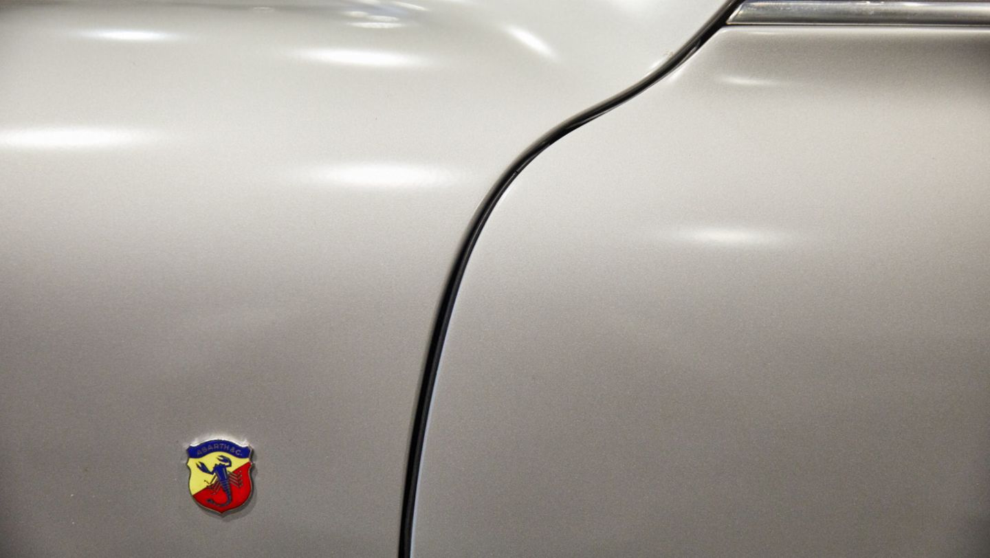 The Italian-Austrian car builder Carlo Abarth was involved in creating the racing car. His crest adorns the aluminium body, 2021, Porsche AG