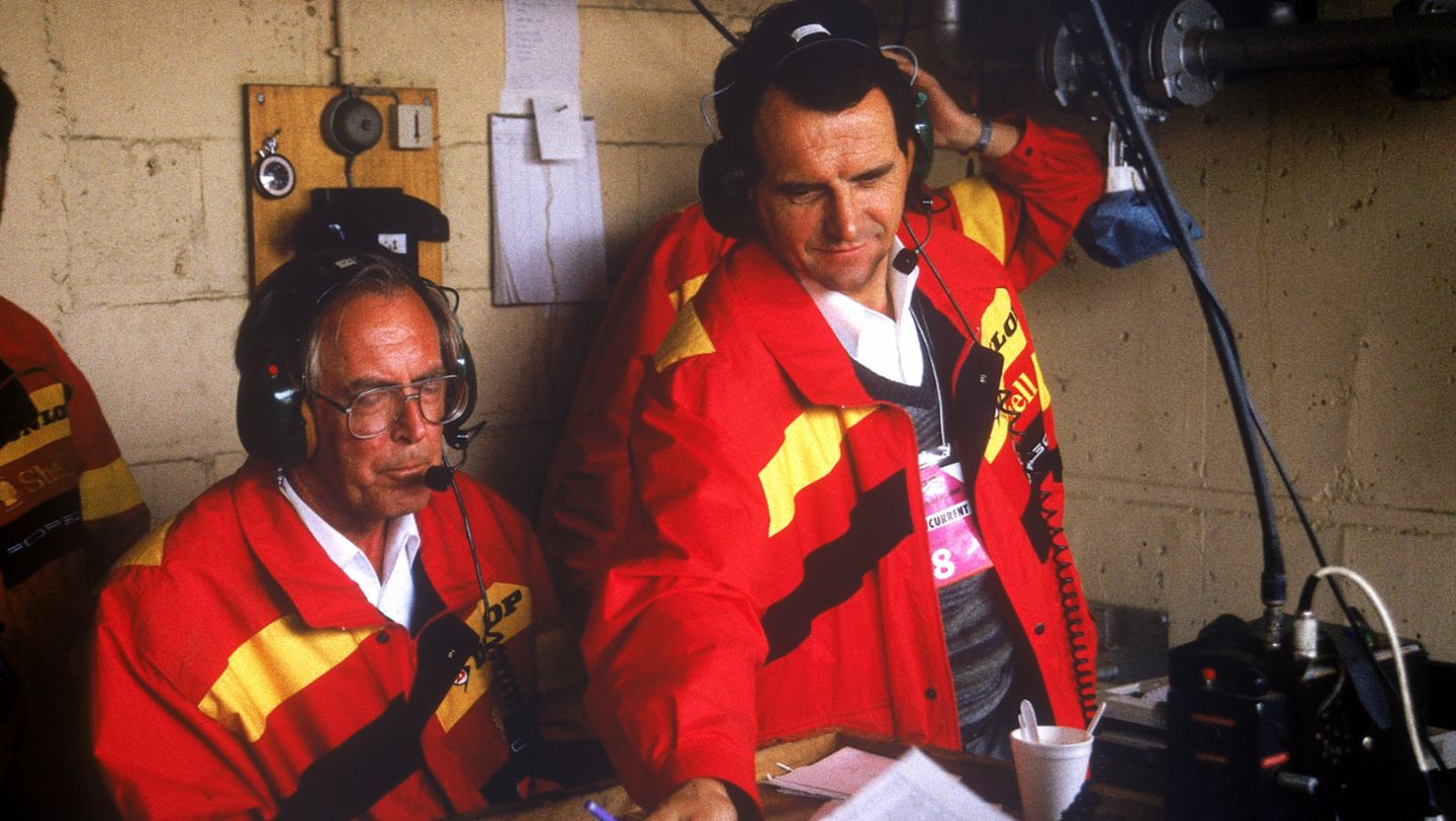 Peter Falk, Helmut Flegl (i-d), Le Mans, 1988, Porsche AG