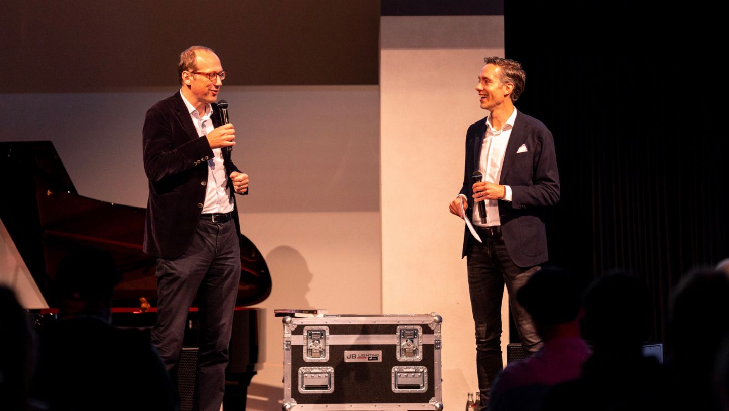 Christoph Lieben-Seutter, General Director of the Elbphilharmonie and the Laeiszhalle, Dr Sebastian Rudolph, Vice President Communications, Sustainability and Politics at Porsche AG, l-r, 2022, Porsche AG