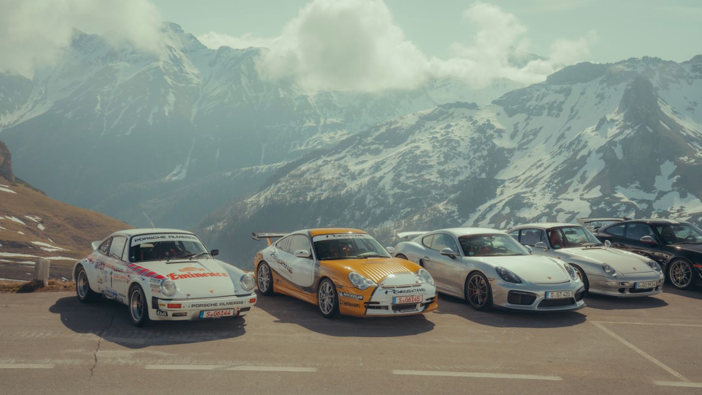 Porsche 911 SC RS, Porsche 911 GT3 Rallye, Porsche 718 Cayman GT4, Porsche 911 Turbo S (993), Porsche Heights, Österreich, 2023, Porsche AG