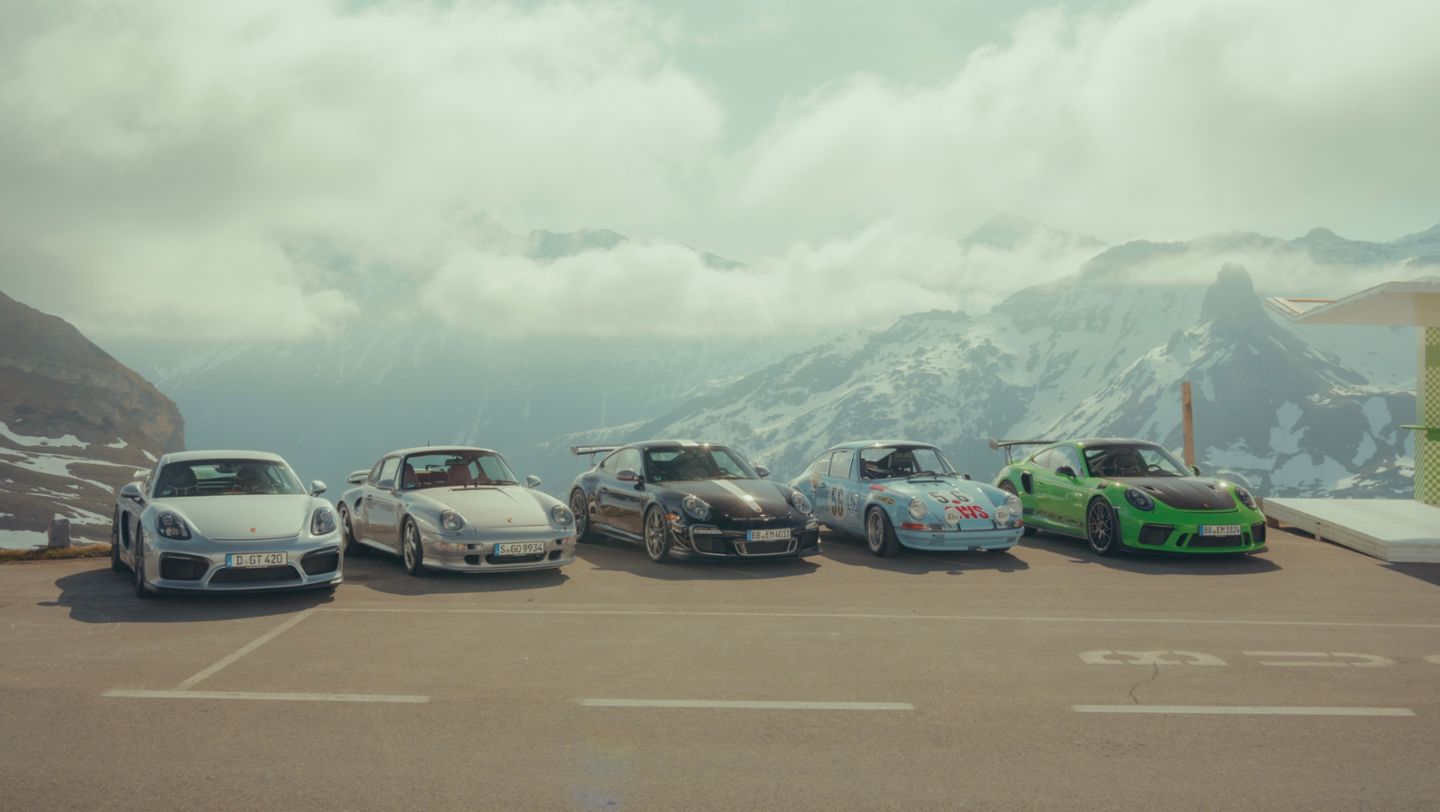 Porsche 718 Cayman GT4, Porsche 911 Turbo S (993), Porsche 911 GT3 RS 4.0 (997), Porsche 911 S/T, Porsche 911 GT3 RS (991.2) (i-d), Porsche Heights, Austria, 2023, Porsche AG