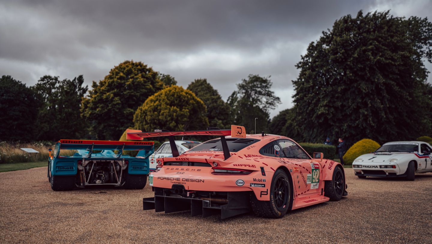Porsche 911 RSR, Porsche 917/30, Porsche 928 'Trigema', Media Drive, Festival of Speed, Goodwood, 2023, Porsche AG
