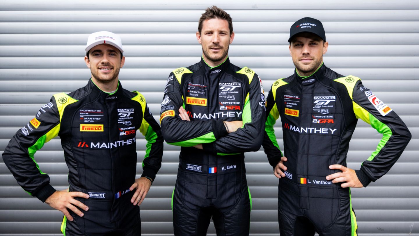 Julien Andlauer (F), Kevin Estre (F), Laurens Vanthoor (B), Manthey EMA (#92), 24h Spa-Francorchamps, Belgien, 2023, Porsche AG