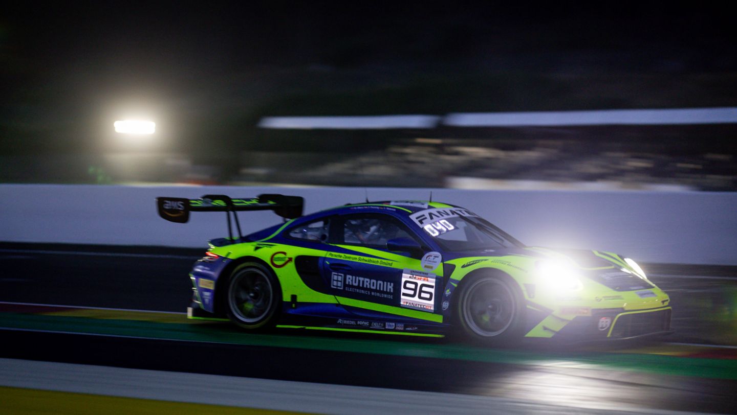 Porsche 911 GT3 R, Rutronik Racing (#96), Thomas Preining (A), Laurin Heinrich (D), Dennis Olsen (N), Qualifying, 24 Hours of Spa-Francorchamps, 2023, Porsche AG