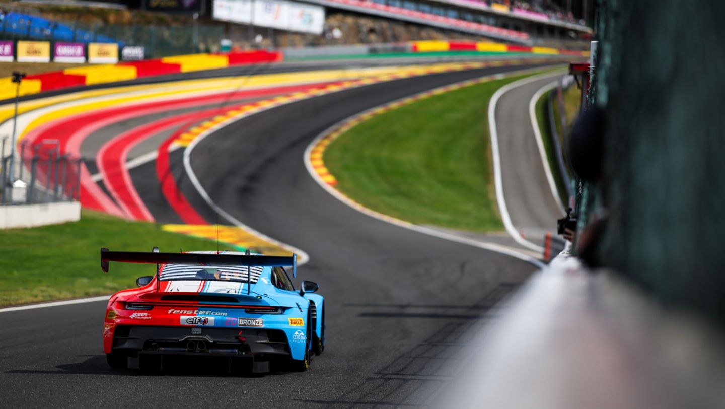 Porsche 911 GT3 R, Hubert Motorsport (#20), Antares Au (HK), Tim Heinemann (D), Matteo Cairoli (I), Jannes Fittje (D), Super Pole, 24 Hours of Spa-Francorchamps, 2023, Porsche AG