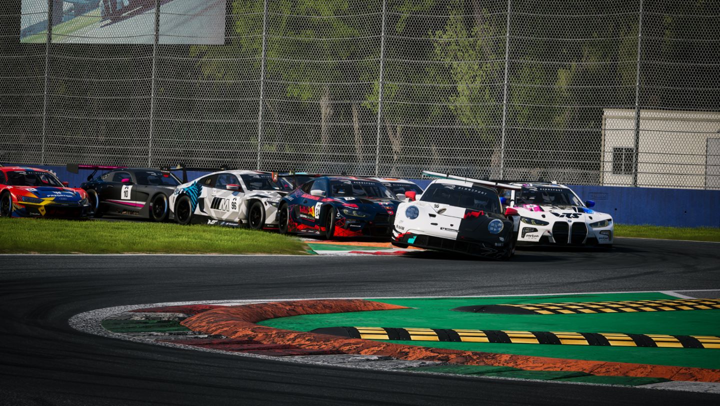 Mitchell deJong (USA), Joshua Rogers (AUS), Charlie Collins (UK), Dayne Warren (AUS), Porsche Coanda Esports Racing Team, Porsche 911 GT3 R, Monza (I), Esports ESL_R1, 2023, Porsche AG