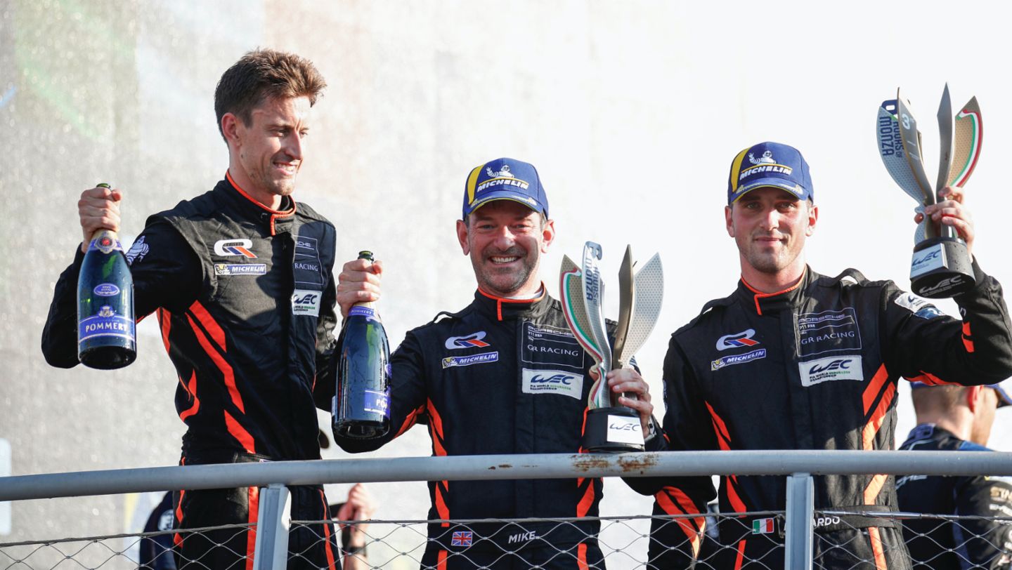 GR Racing (#86), Ben Barker (UK), Michael Wainwright (UK), Riccardo Pera (I) (l-r), Monza, 2023, Porsche AG