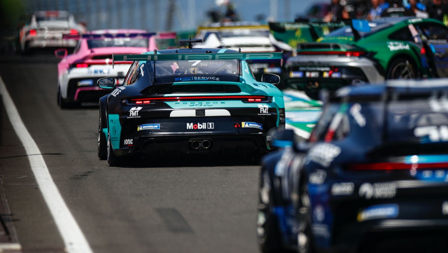 Leon Köhler, Huber Racing (#7), Porsche Mobil 1 Supercup, Porsche 911 GT3 Cup, Budapest, Hungary, 2023, Porsche AG
