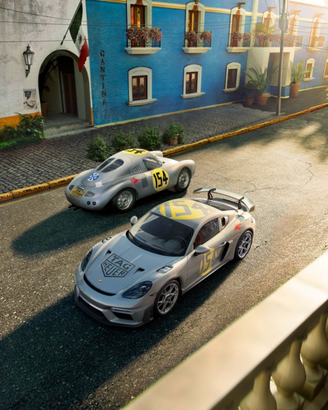 Porsche 718 Cayman GT4 RS "TAG Heuer x Porsche – Legends of Panamericana", Porsche 550 Coupé, 2023, Porsche AG