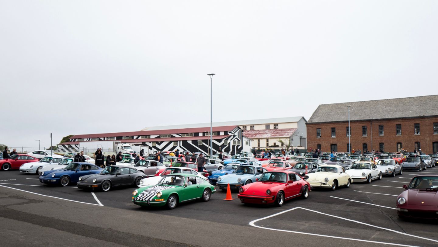 Klassische Porsche 911 und 356, Luftgekühlt 9, Mare Island, San Francisco, USA, 2023, Porsche AG