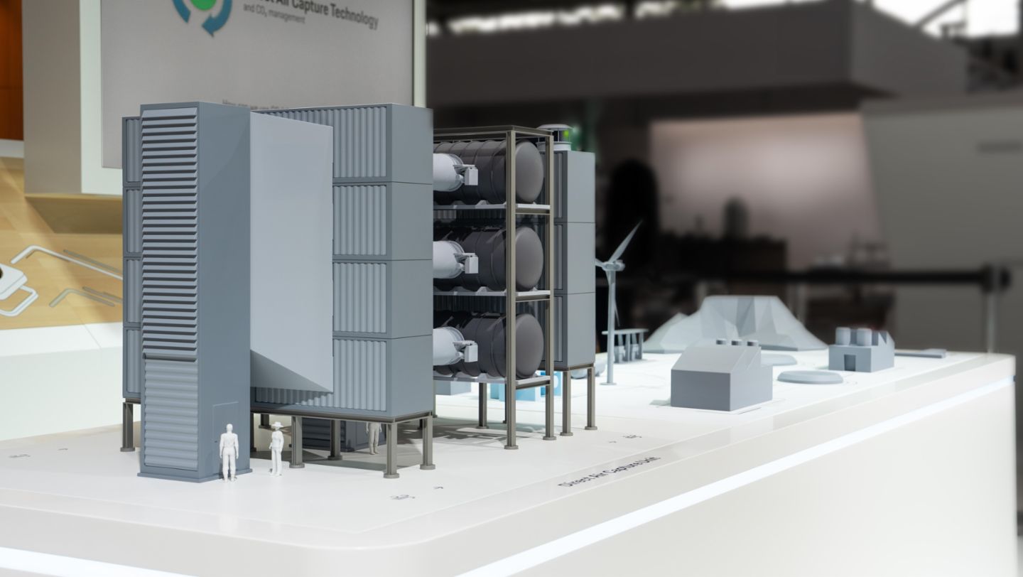 Model of a Direct Air Capture unit, VW Group stand at the IAA Summit, 2023, Porsche AG