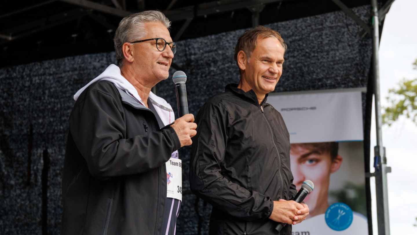 Harald Buck, Gesamtbetriebsratsvorsitzender der Porsche AG, Oliver Blume, Vorstandsvorsitzender der Dr. Ing. h.c. F. Porsche AG, Porsche 6-Stunden-Lauf, Zuffenhausen, 2024, Porsche AG