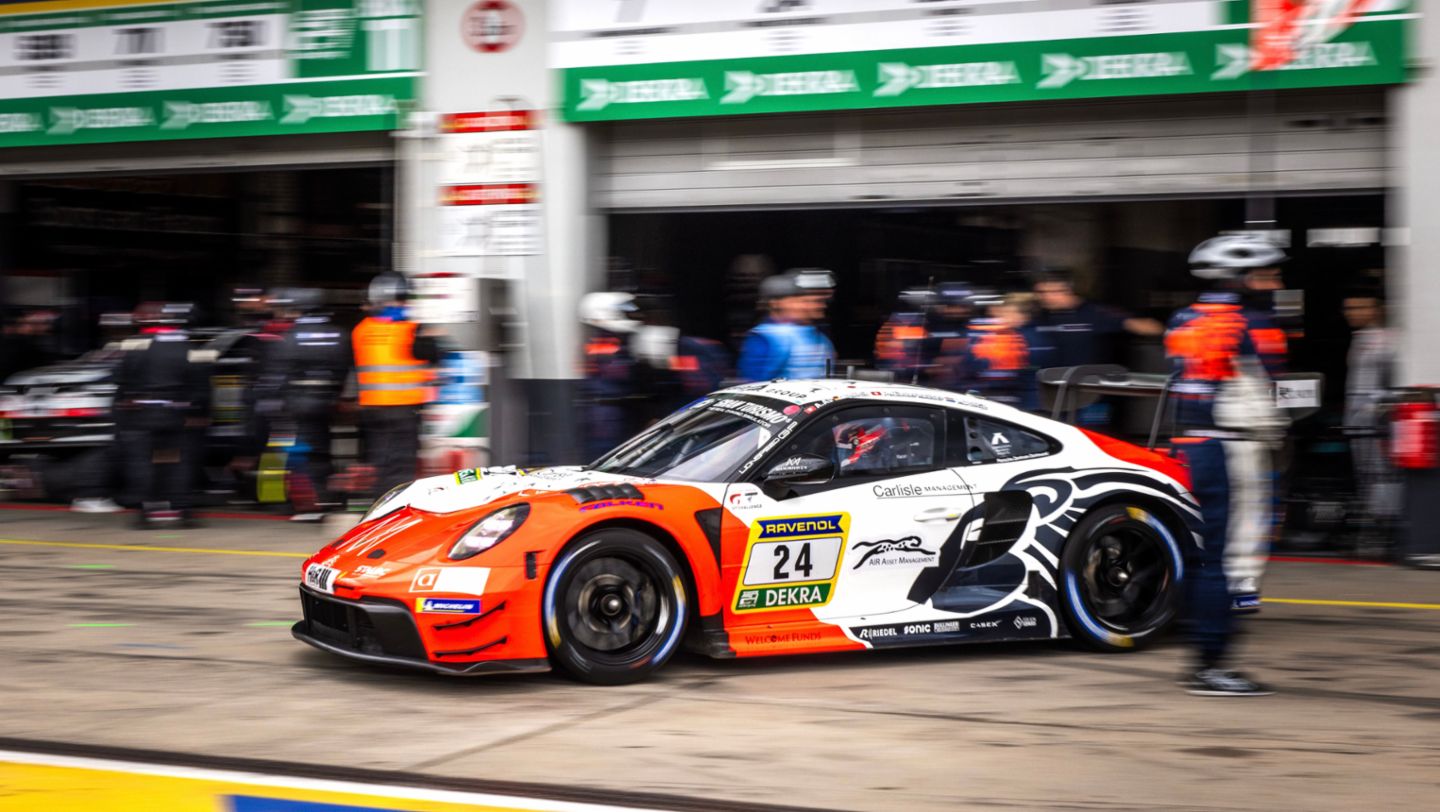Antares Au (HKG), Patric Niederhauser (CH), Patrick Kolb (D), Indy Dontje (NL), Porsche 911 GT3 R, Lionspeed GP (#24), ADAC 24h Nürburgring Qualifiers, 24-hour race, Nürburgring, Germany, 2024, Porsche AG