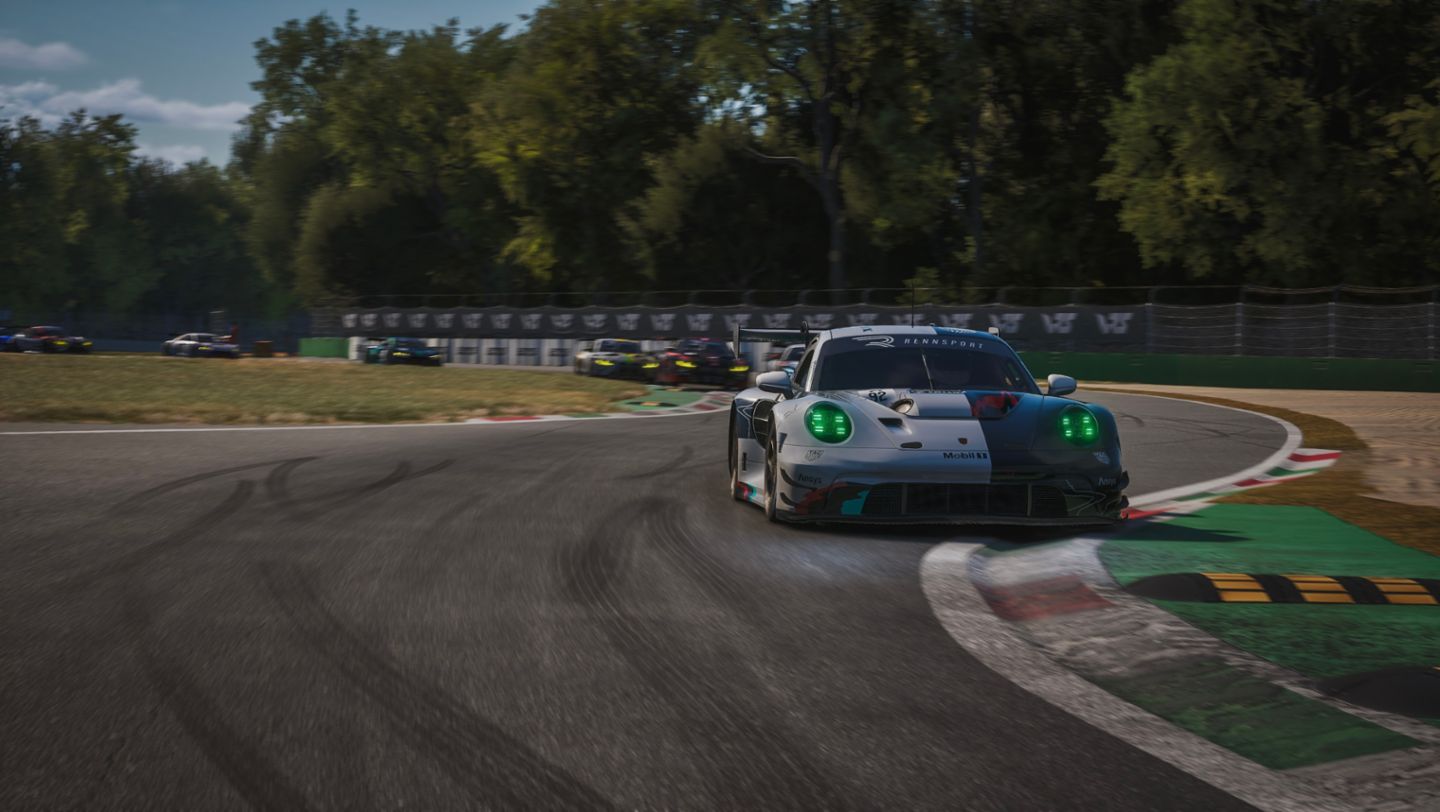 Porsche 911 GT3 R, Charlie Collins (UK), Mitchell deJong (USA), Joshua Rogers (AUS), Dayne Warren (AUS), Esports ESL R1, Monza (ITA), Porsche Coanda Esports Racing Team, 2024, Porsche AG