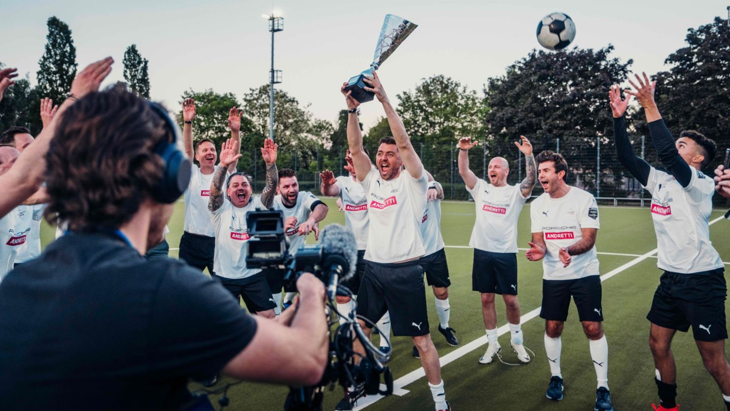 Football match TAG Heuer Formula E team vs. Andretti Formula E team, winning team, Berlin, Germany, 2024, Porsche AG
