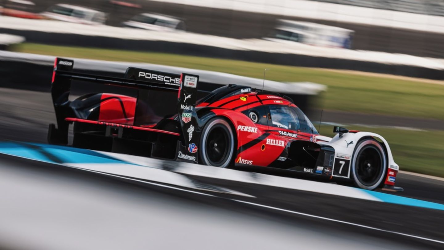 Porsche 963, Porsche Penske Motorsport (nº 7), Dane Cameron (EE. UU.), Felipe Nasr (BRA), calificación, Indianápolis, campeonato IMSA, 2024, Porsche AG