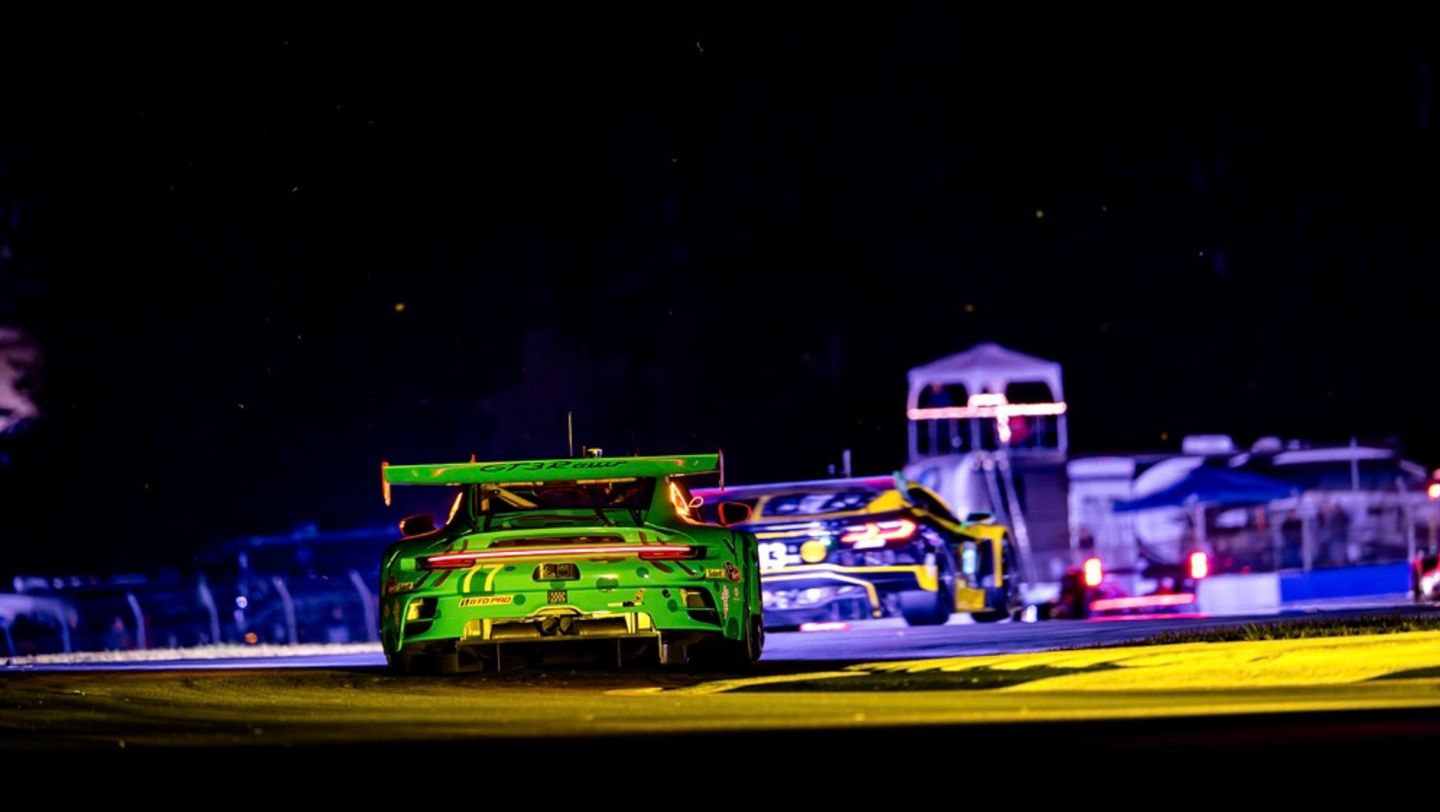 Laurin Heinrich (D), Michael Christensen (DK), Julien Andlauer (F), AO Racing (#77), Porsche 911 GT3 R, IMSA WeatherTech SportsCar Championship, Race 11, Braselton (USA), 2024, Porsche AG
